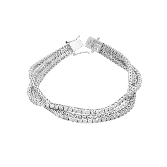 Rachel Koen 14K White Gold 3 Row Prong Set Diamond Tennis Bracelet 14.20cttw