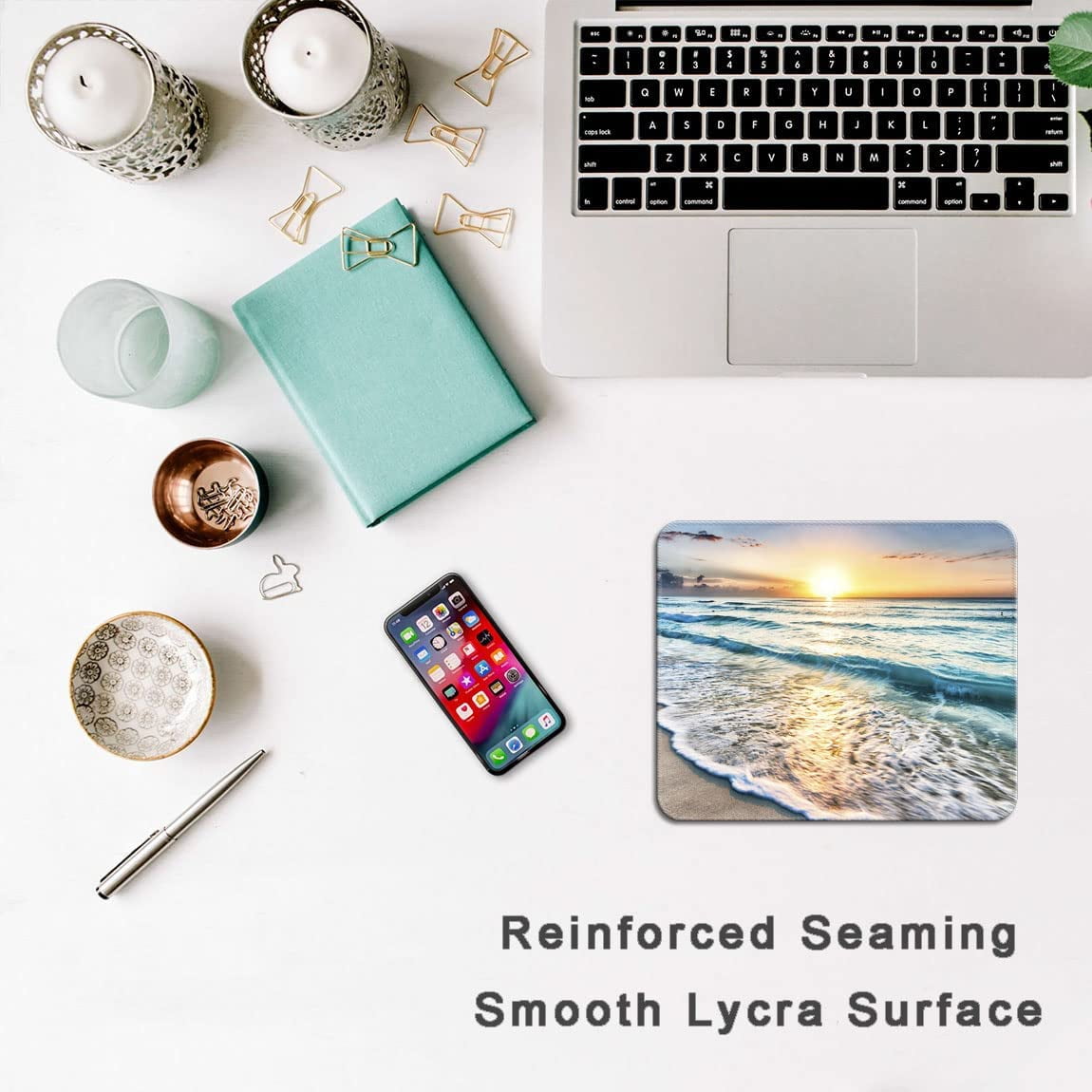 Mouse Pad with Stitched Edge, Premium-Textured Mouse Mat, Non-Slip Rubber Base Mousepad for Laptop, Computer & PC,9.5×7.9 inches,Beach