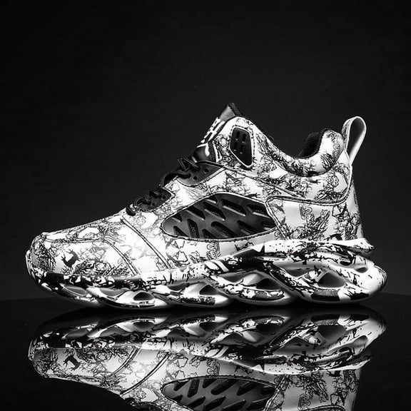 Mens Basketball Shoes Lightweight Mens Running Tennis Shoes with Unique Patterns Graffiti Athletic Chunky Sneakers for Men