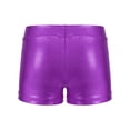 thumbnail image 2 of renvena Kid Girl Shiny Metallic Yoga Shorts High Waist Booty Shorts Jazz Modern Dance Bottoms Purple 6-7, 2 of 7
