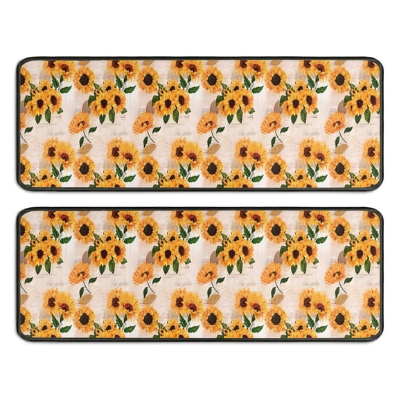 Kitchen Rugs Sets Of 2,Beige Sunflower Pattern Anti Fatigue Kitchen Mat Rugs Non Slip Washable,Decorative Kitchen Floor Mats for Kitchen,Sink,Laundry,17"x47" 17"x47"