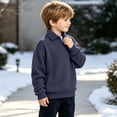thumbnail image 5 of Quarter Zip Sweatshirt Boys Girls Waffle Casual Loose Fashion Fall Winter Tops Lapel Long Sleeve Pullover (7Years, Navy), 5 of 9