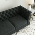 thumbnail image 5 of 3 Seater Velvet Futon Sofa Bed with Golden Legs Modern Style Accent Loveseat Sofa Tufted Button Back Sleeper Sofa Comfy Couch For Living Room Bedroom Guest Room Furniture, Dark Gray, 5 of 7
