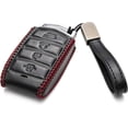 thumbnail image 2 of Vitodeco Leather Key Fob Case Compatible for 2017-2020 Genesis G70, G80, G90, Remote Start, 4-Button, Black/Red, 2 of 6