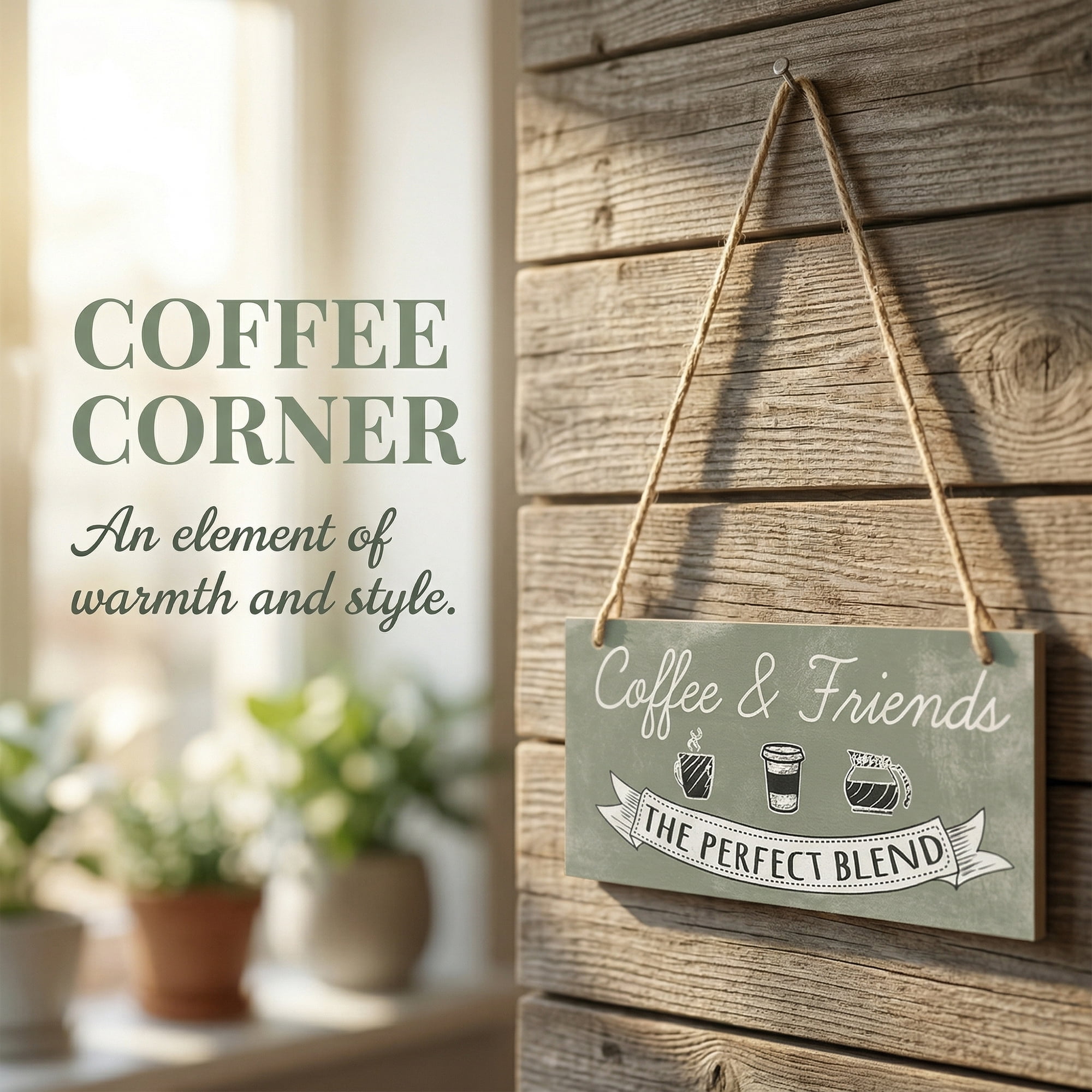 Unique Bargains Coffee Bar Sign Station Decor Rustic Wood Hanging Plaque Style E 3.9in