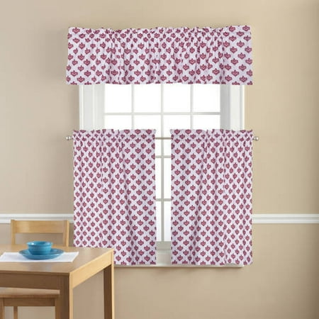 Mainstays Small Damask Classic Noir 3 Piece Kitchen Curtains