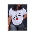 thumbnail image 1 of Cotton Short Sleeve T-Shirt's Chic Half-Face Printed T-Shirt - Casual Round Neck, Short Sleeve in 100%, Perfect for Spring/Summer/Fall, Machine Washable, 1 of 7