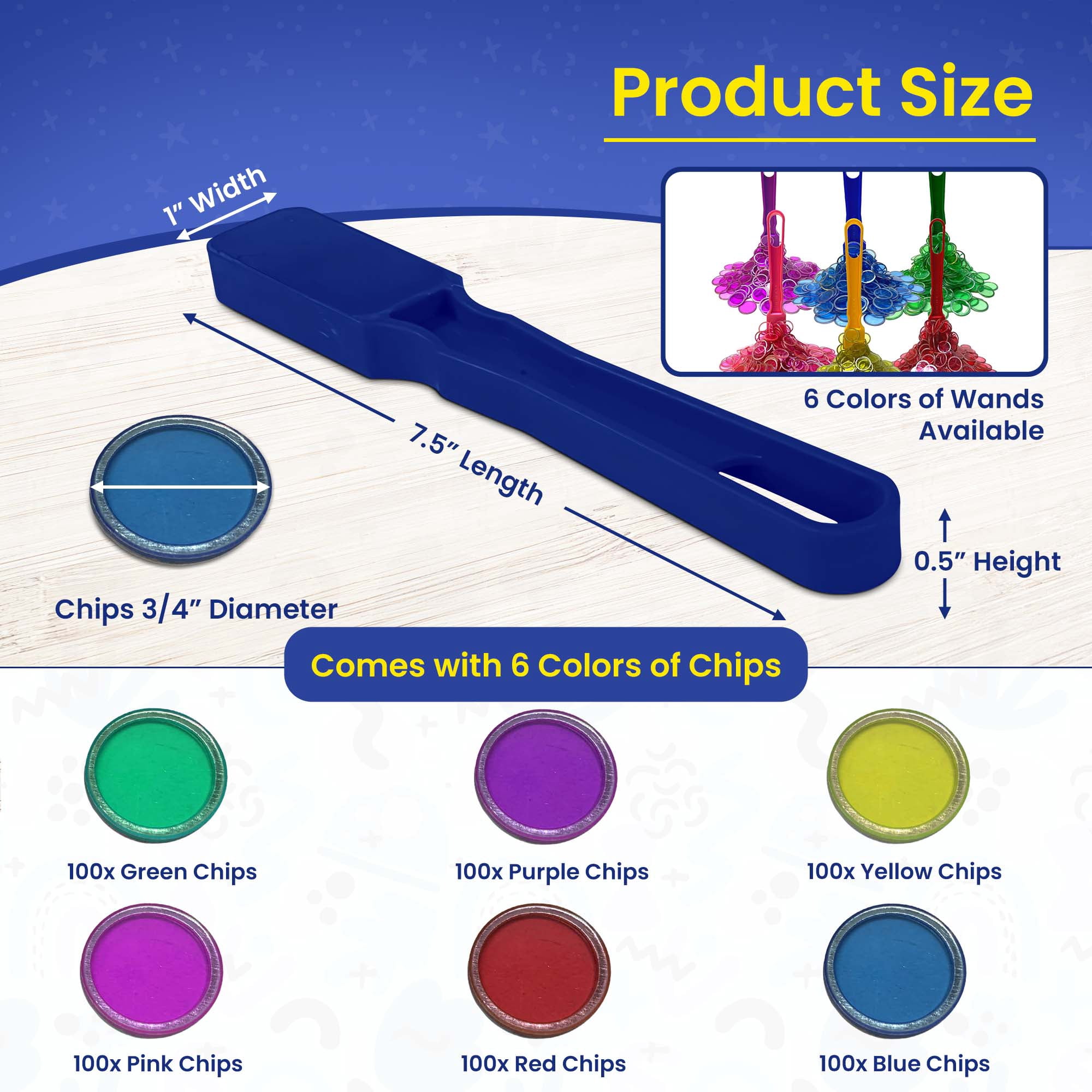 MR CHIPS 6 Magnetic Wands, 6 Bags of 100 Magnetic Bingo Chips, 6 Colors, Ages 6+