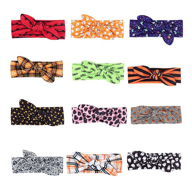 9PC Diademas de calabaza para Halloween, diademas con orejas de conejo torcidas, diademas para el pelo con calavera fantasma