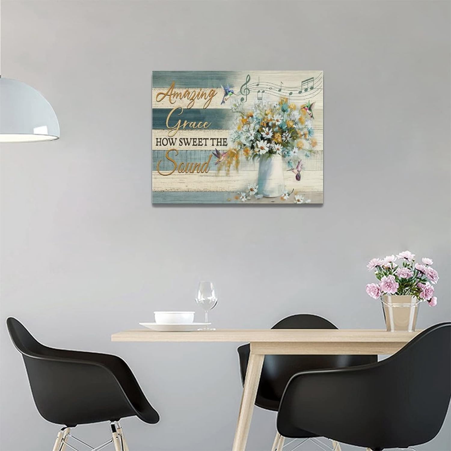 Daisy Hummingbirds Bathroom Wall Art Floral Pictures Flower Bathroom Wall Decor Motivational Quotes Canvas Prints Painting Framed Artwork for Bathroom Kitchen Bedroom 16"x12"