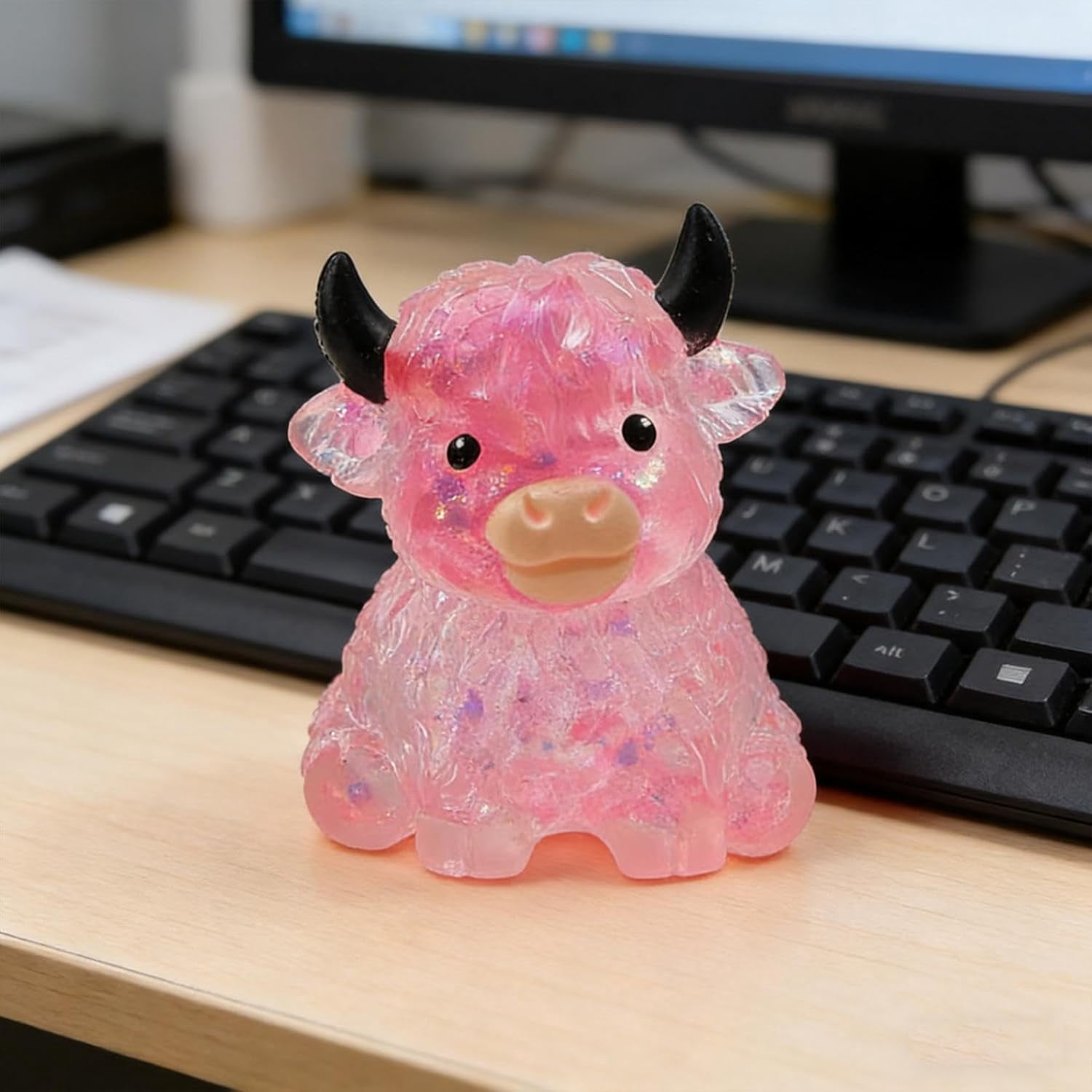 Cow Squishy Slow Rising 3.15in - Sensory Squishy Toys for Desk Decor & Collectible Display, Highland Cow Shaped Squishies for Adults Gift