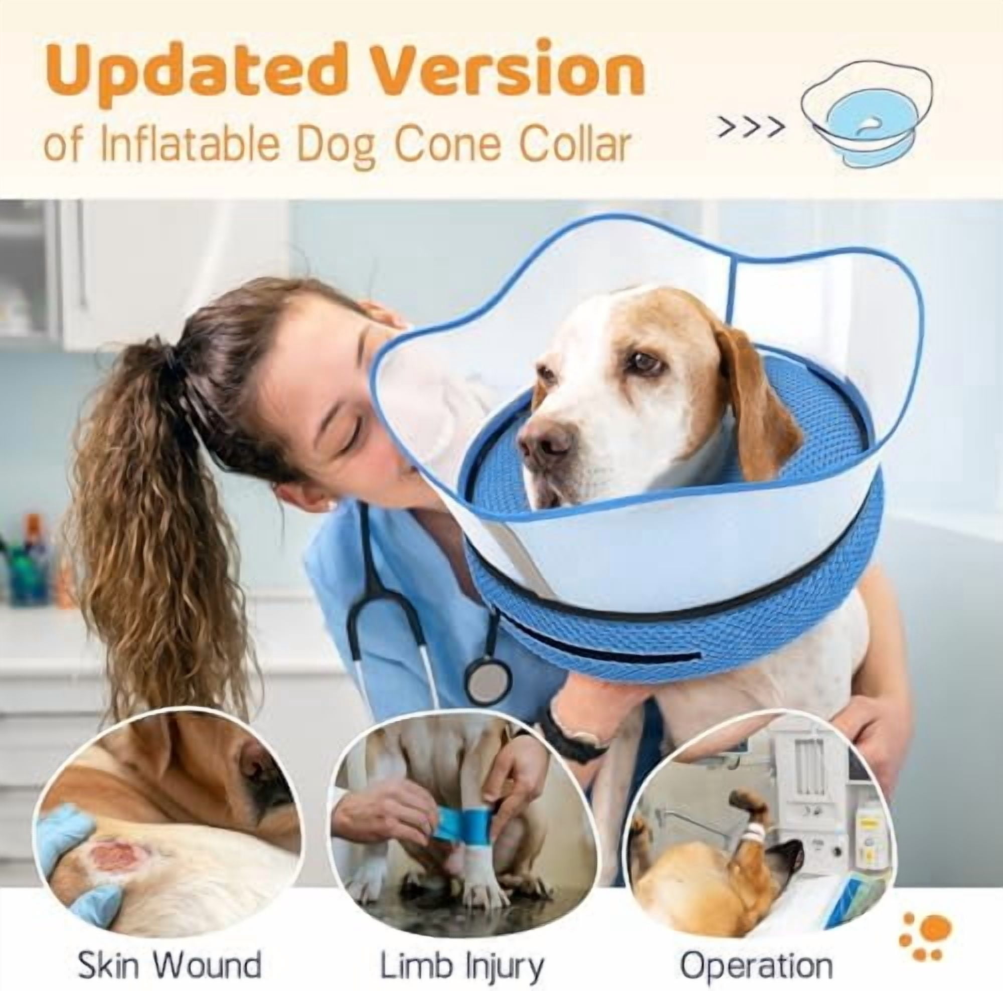 Raised Inflatable Dog Cone Alternative Collars for After Surgery, Dog Donut Collar After Surgery, Soft Pet Cone for Small Medium Large Dogs to Stop Licking Blue,L(Neck 12"-16")