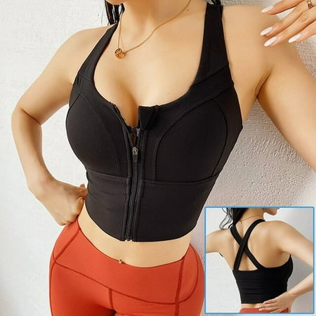 

ANXINDABX Front Zipper Sports Bra Women Underwear Push Up Yoga Crop Top Bras Solid Athletic Vest Gym Fitness Shirt Sportswear