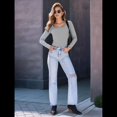 thumbnail image 4 of Camisas de Larga para Mujer, Blusas de Cuello Cuadrado, Blusas Básicas de Punto Acanalado, Conjuntos de Otoño, Ropa de Moda Gris L, 4 of 8