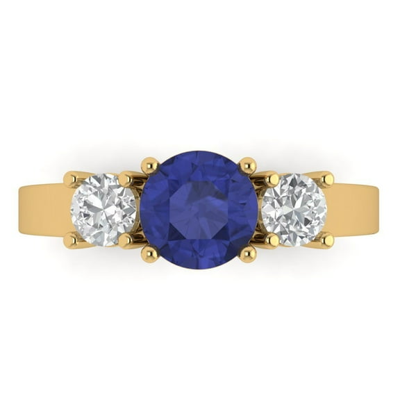 Three-Stone Engagement Ring for Women - 1.5ct Simulated Tanzanite in 18K Yellow Gold Promise Ring