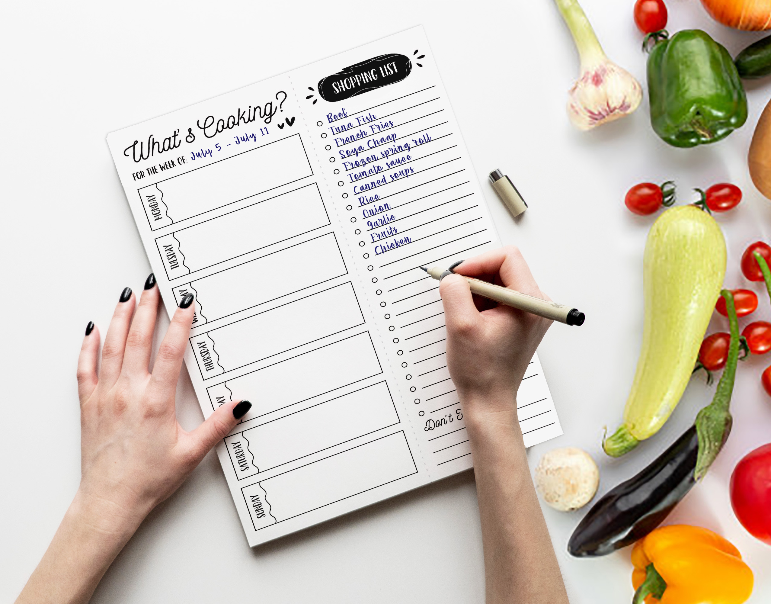 Inkdotpot Weekly Meal Planner Notepad 7"x10 , "What's Cooking" Magnetic Meal Planning Pad with Tear Off Grocery Shopping List for Fridge- Kitchen & Home - 54 Sheets -K3