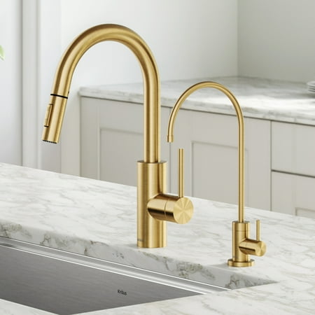 Shop Now For The Kraus Oletto Pull Down Kitchen Faucet And Purita Water Filter Faucet Combo In Brushed Brass Accuweather Shop