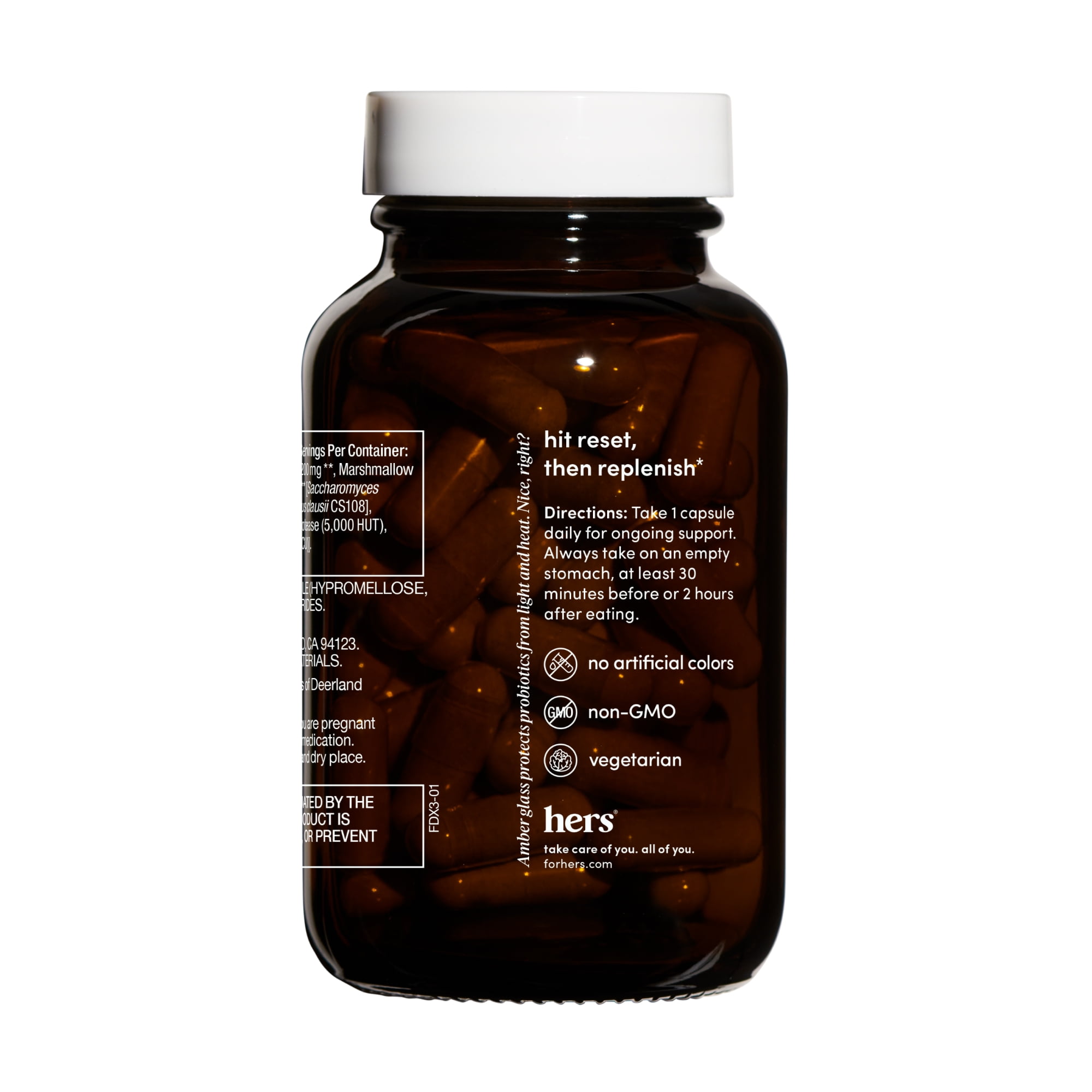 Hers Detox Gut Health Probiotic Supplement with 5 Enzyme Blend for Women, 30 Count