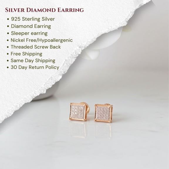 King of Bling's 0.10ct Diamond Stud Earrings For Women Yellow 925 Sterling Silver Stud For Men