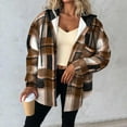 thumbnail image 5 of Women's Plaid Hoodie Button up Long Sleeve Thick Hooded Sweatshirt with Pocket Casual Jacket Coat, 5 of 7