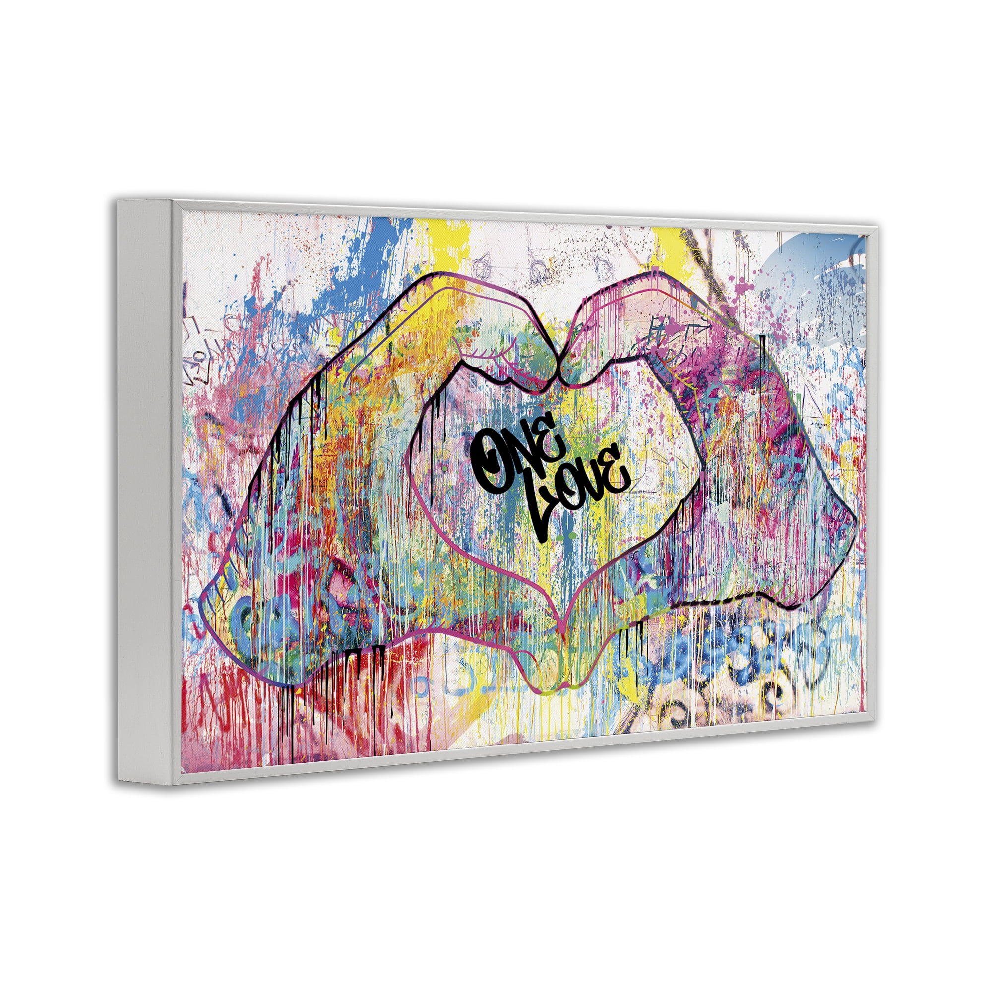 Stupell Industries Urban One Love Heart Symbol Typography Painting White Framed Art Print Wall Art, 24 x 16