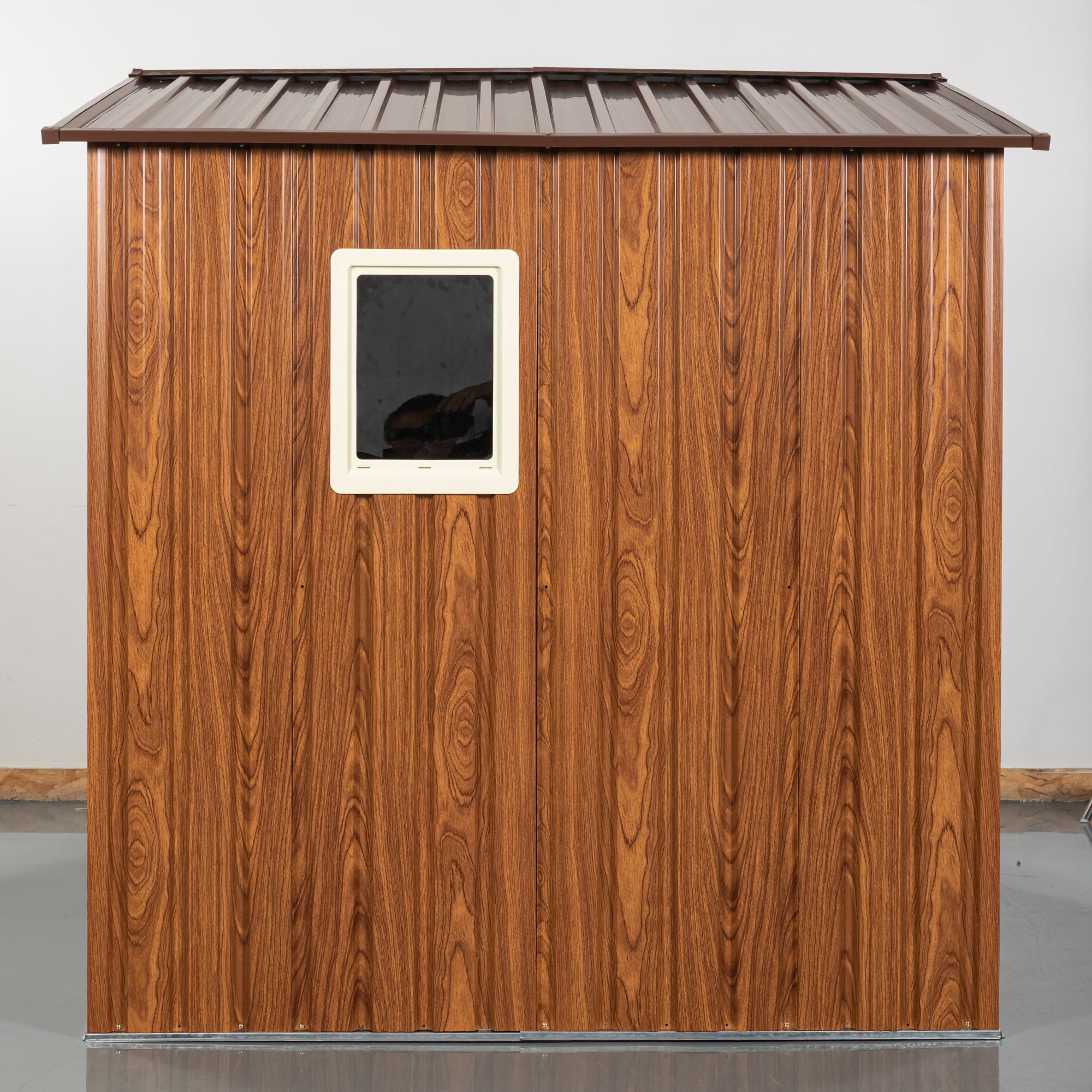 Aimee Lii 72"x63" Metal Outdoor Storage Shed, Utility Tool Shed Storage House, Metal Sheds Outdoor Storage for Backyard Garden Patio Lawn, Brown Aimee Lii 72"x63" Metal Outdoor Storage Shed, Utility Tool Shed Storage House, Metal Sheds Outdoor Storage for Backyard Garden Patio Lawn, Brown