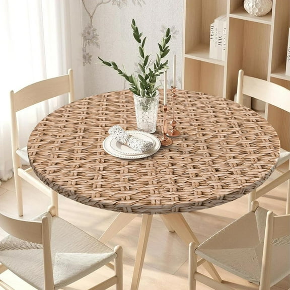 Elastic Round Tablecloth Fitted Washable Fitted Table Cover for Indoor and Outdoor Dining Table Cloth Protector,45"- 54"
