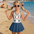 thumbnail image 3 of COEQINE Swim Dress for Girls, One Piece Swimwear with Attached Skirt & Built-in Brief, Comfortable Tank Neckline & Secure V-Back, for Pool & Beach, Sizes 8-9, Strawberry Bow Dark Blue, 3 of 8