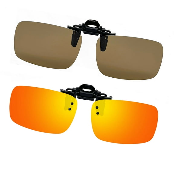 Joopin 2 Pairs Polarized Clip-On Sunglasses Rimless Flip Up Anti-Glare Driving Glasses(bbrown red)