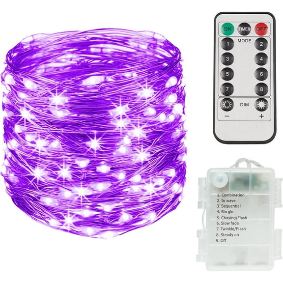 Fairy String Lights Waterproof 8 Modes with Remote Twinkle Christmas Lights for Outdoor Wedding Party Decorations(Purple-USB remote 66FT 200LED)