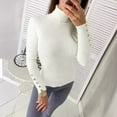 thumbnail image 4 of Womens Sweaters Fall Sweaters for Women Women's Stylish Slim Fit Solid Color Crew Neck Button Down Pullover Sweater, 4 of 7
