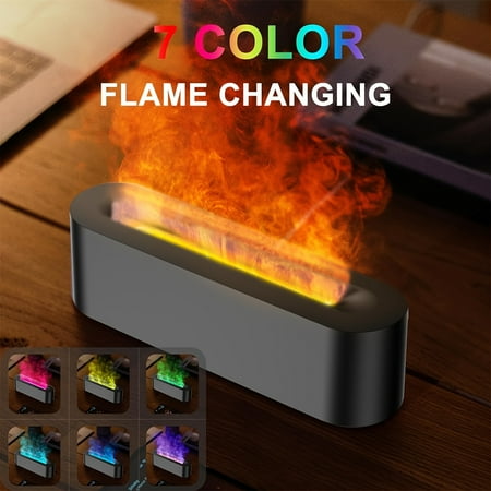 

YANGKJ Super quiet 7 color simulation flame light humidifiers with aromatherapy diffuser timer automatic shutdown without water feature. 150ml capacity black model ideal for bedrooms o