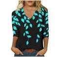 thumbnail image 2 of Qulqfy Spring Tops for Women 3/4 Sleeve Plus Size Shirts Going Out V Neck Graphic Fall Tops Blouses for Women S, 2 of 5