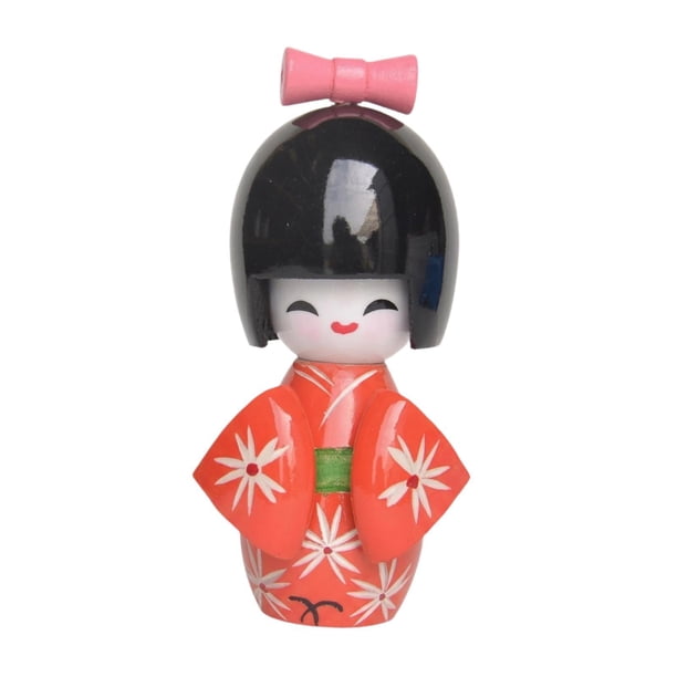 Figura de muñeca japonesa de dibujos animados en miniatura, pequeña escultura, figura de escritorio, geisha Rojo B