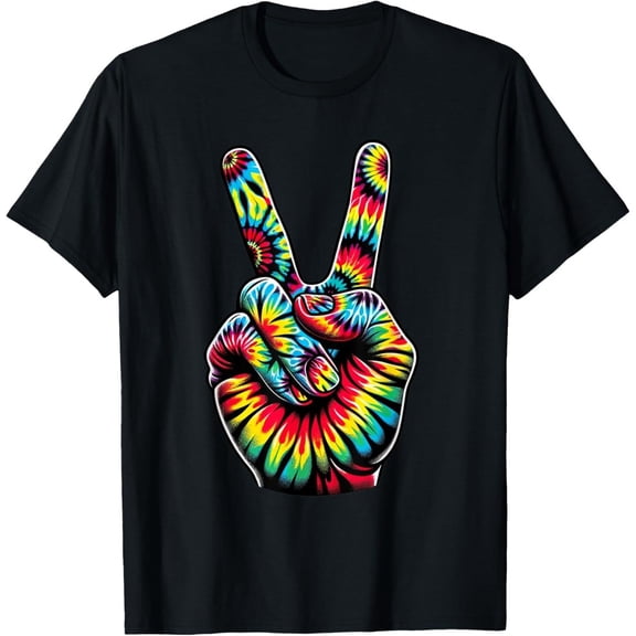 Cool Retro Tie Dye Peace Hand 1960s Hippie Peace Sign T-Shirt