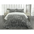 thumbnail image 3 of Ambesonne Grey Quilted Bedspread Set 3 Pcs, Classic Floral Ornament, Queen Size, Grey Black, 3 of 5