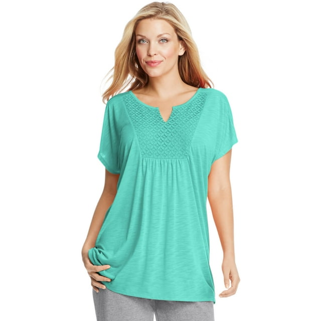 Just My Size Femmes Manches Courtes Slub-Jersey Tunique avec Split V-Cou Crochet Bib