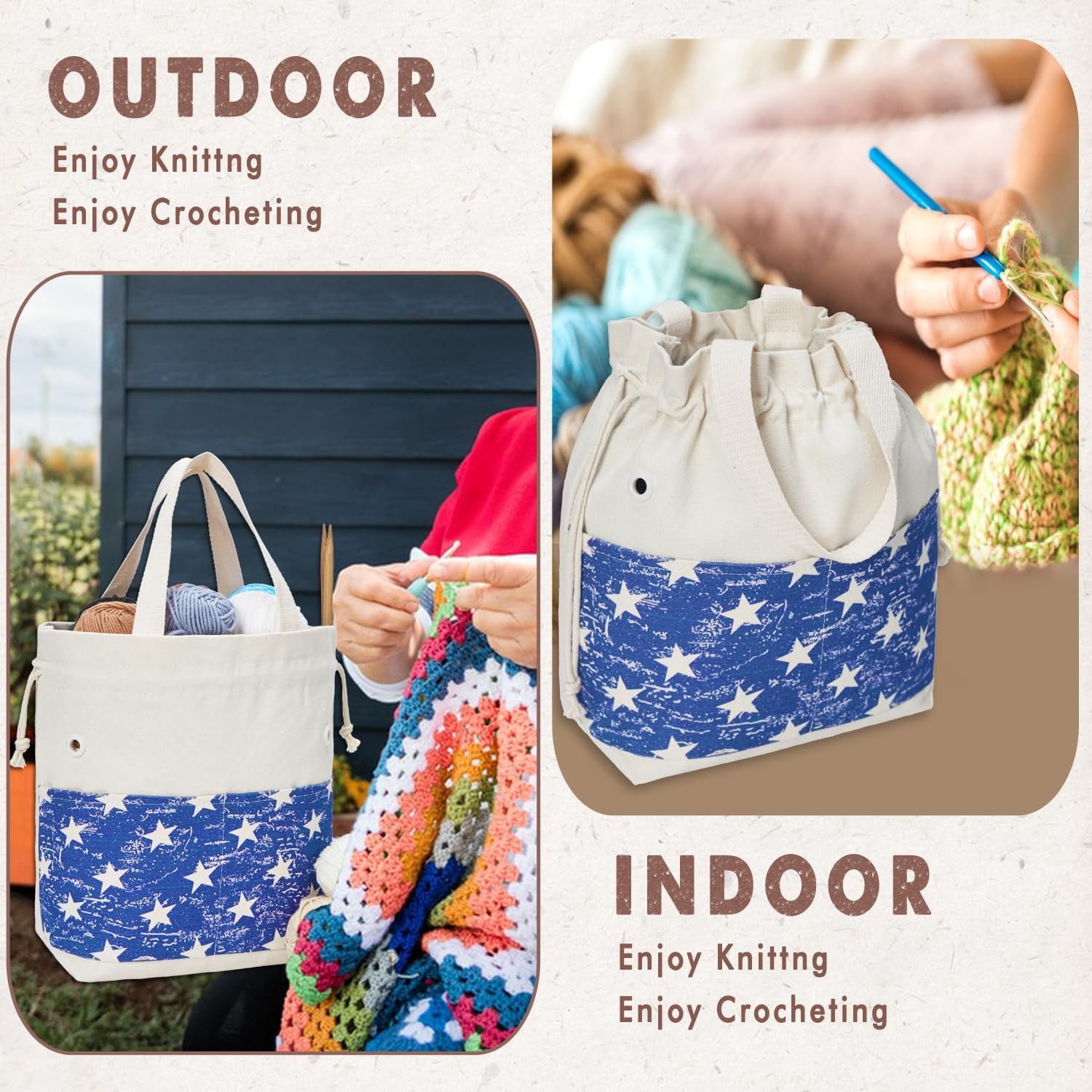 Yarn Bag, Knitting Crochet Tote Bag, Yarn Storage Bags Organizer, Crochet Bags for Crocheting Project, Store Skein Ball, Short Knitting  (Blue)