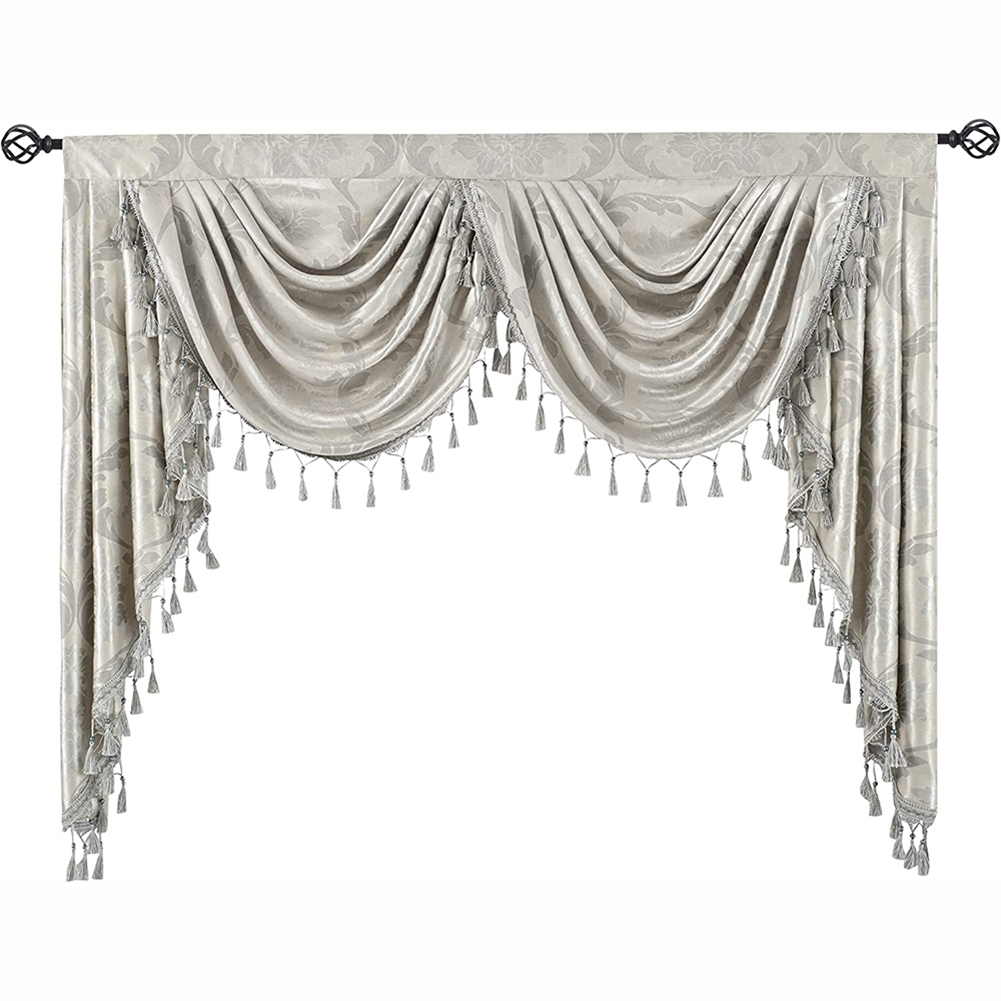 Silver Grey European Flower Valances For Windows Damask Waterfall