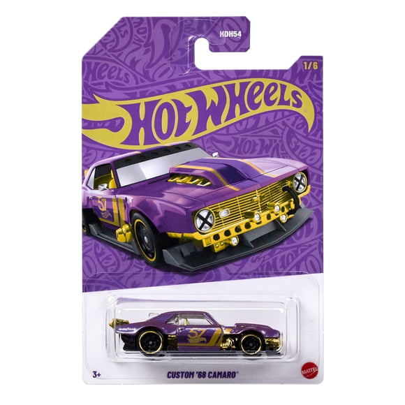 Hot Wheels 1:64 Scale Die-Cast Toy Car or Truck with Purple- & Gold-Colored Deco, Custom '68 Camaro