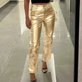 thumbnail image 2 of 2024 Women Pants Casual Classy Imitation Leather Pu Straight Leg With Buttons With Pockets Trousers, 2 of 6