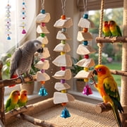 Chmadoxn Cuttlebone String Bird Chew Toy for Beak Grinding, Calcium-Rich Grinding Stick for Cockatiels, Budgies, Lovebirds and Parakeets, Bird Cage Accessory, Beige
