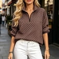 thumbnail image 2 of LumiAtelier Ladies Soft Knit Polka Dot Pullover Half Zip Stand Collar Long Sleeve Windproof Cuff Sweatshirt For Fall Winter Daily Outing, 2 of 7