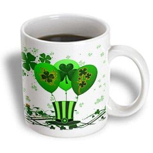 Make Ceramic Mug - 3dRose Green St. Patricks Day balloons, clovers and top hat make this festive design for Irish celebrations, Ceramic Mug, 11-ounce