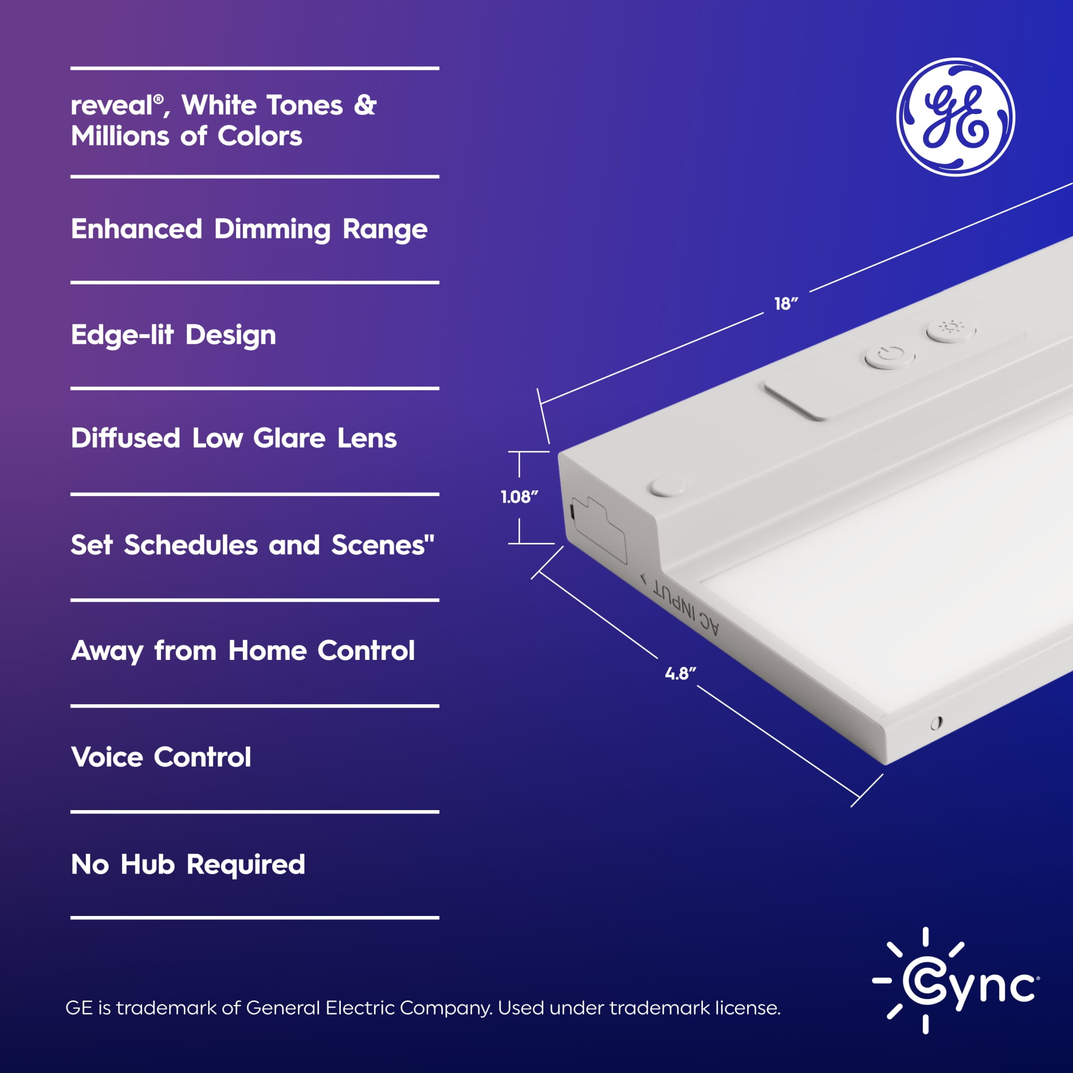 GE Cync Reveal Smart LED Under Cabinet Light Fixture, Color Changing Kitchen Light, 18in