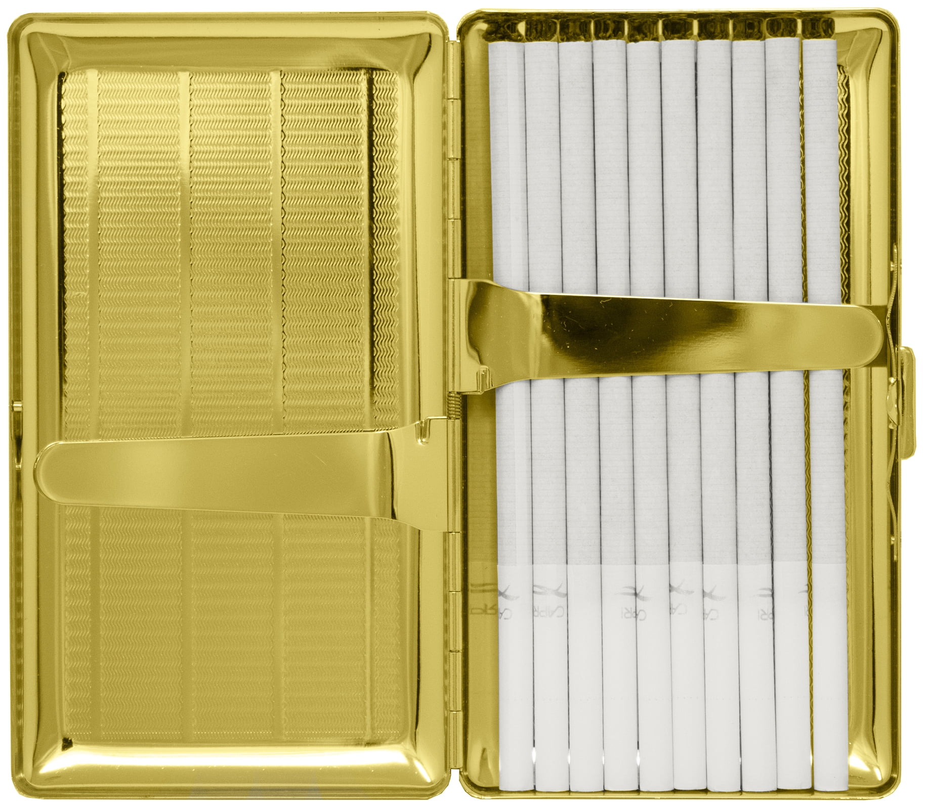 Set of 2 Metal-Plated 120s Cigarette Case & Stash Box (Gold Lines)