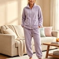 thumbnail image 2 of StSilkitty Womens Fleece Pajama 2 Piece Sets Winter Long Sleeve Full Zip Stand Collar Coat and Pants Loungewear Set with Pockets, 2 of 6