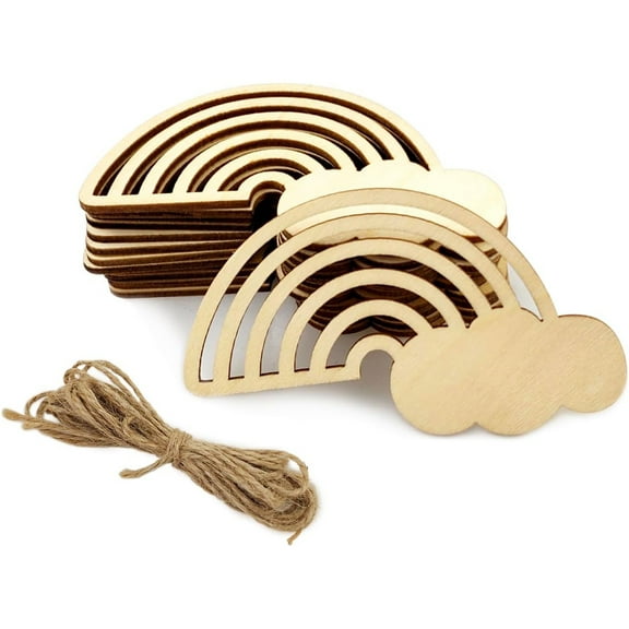 30 Pack Wood Rainbow Cutouts Unfinished Wooden Rainbow Hanging Ornaments DIY Rainbow Craft Gift Tags for Thanksgiving Home Party Decoration Craft Project