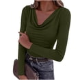 thumbnail image 3 of MYAOTINo Boundaries Ladies Solid Color Cowl Neck Shirt Long Sleeve Basic Top, 3 of 6