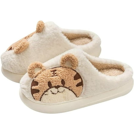 

PIKADINGNIS Cute Tiger Furry Winter Slippers for Women Men Soft Warm Fluffy Fur Indoor House Shoes Outdoor Anti-skip